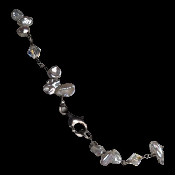 Vintage Aurora Borealis Crystal Pearl  and White Agate Drop Necklace Y-Necklace - Picture 6 of 12